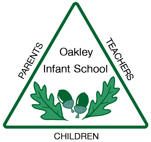 school logo triangle with 2 acorns and leaves in centre